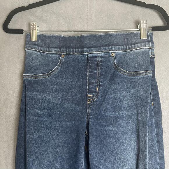 Spanx Jeans Womens Small Blue Distressed Skinny Stretch Pull On Denim Casual - Picture 2 of 12